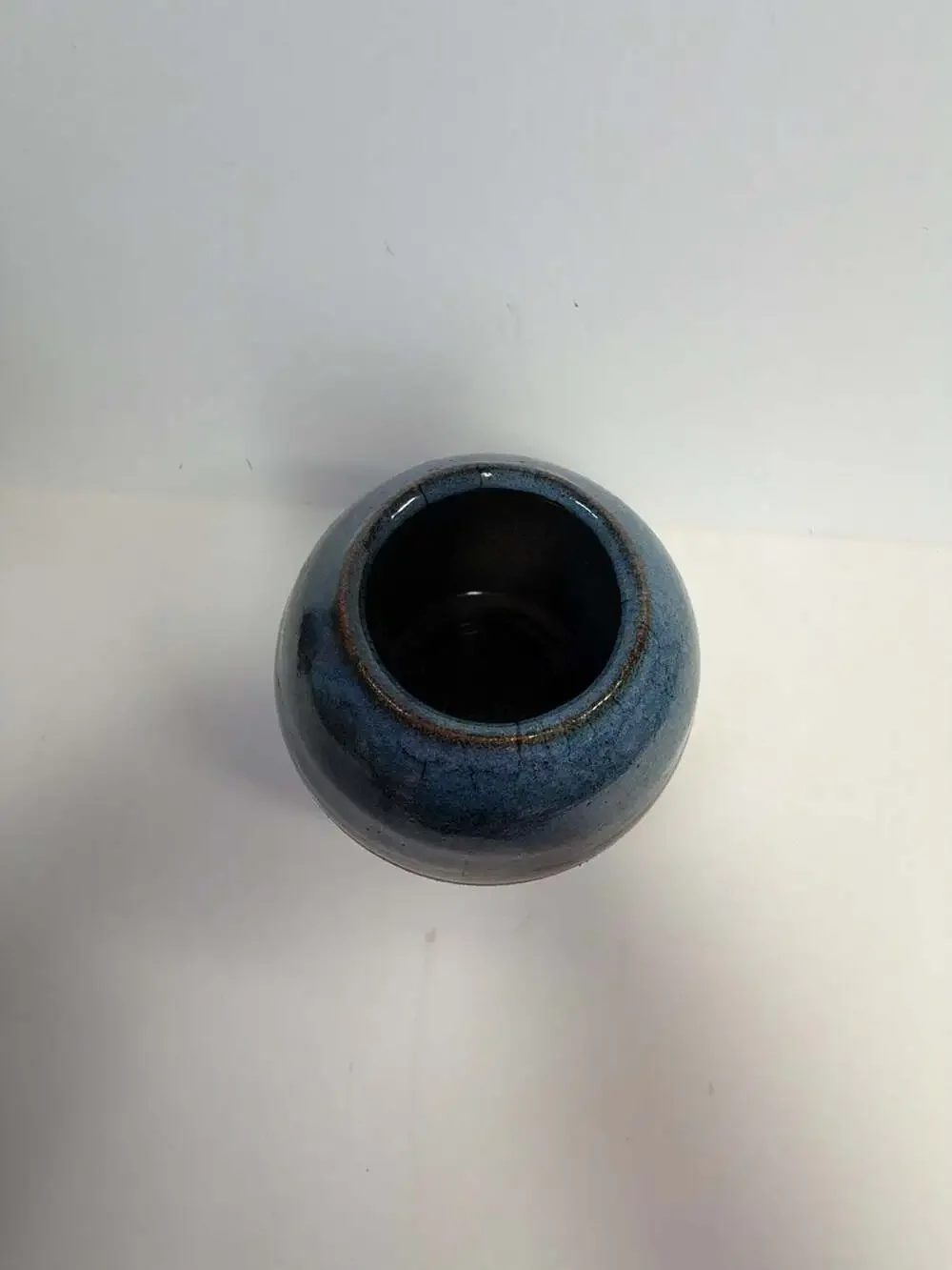 Handmade Studio Pottery Blue‎ and Brown Glazed Sphere Vase